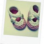 Crochet Two Strap Baby Booties, Antique Ivory And..