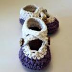 Crochet Two Strap Baby Booties, Lavender Purple..