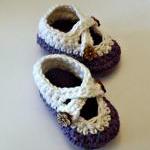 Crochet Two Strap Baby Booties, Lavender Purple..