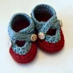 Crochet Two Strap Baby Booties, Cherry Red And..