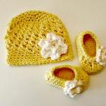 Baby Gift Yellow With Ivory Hat And Booties With..